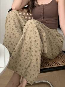 DAZY Floral All-Over Print Relaxed Fit Lounge Pants, Casual Daily Wear Pajama, Fall