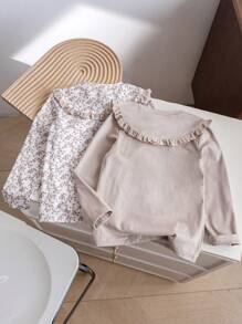 SHEIN Vintaside Kids 2 件套年轻女孩花朵洋娃娃领 T 恤 - 彩色 - 查看 2