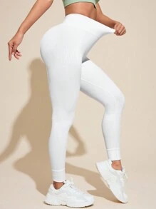 SHEIN Leggings casual per fitness e allenamento da donna, a vita alta di colore unito, sportivi