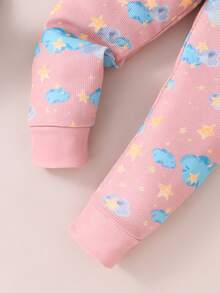 2pcs Baby Girls Cute Elephant Glow In Dark Snug Fit Long Sleeve Top And Pants Sleepwear Set - Multicolor - View 5