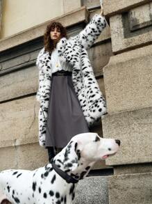 Anewsta Abrigo de mujer de piel de zorro esponjoso y con estilo, chaqueta de piel de leopardo de longitud media con cuello para mujer - Blanco - Ver 1