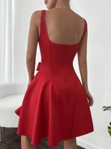 SHEIN Inside Breast Padded, V-Shape Skirt, Belted Stylish Sexy Part Dress