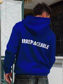 Manfinity Campus Court Aesthetic Post--Men's Hooded Sweatshirt With Letter Print, Zipper Front And Thermal Lined - Blue - View 2