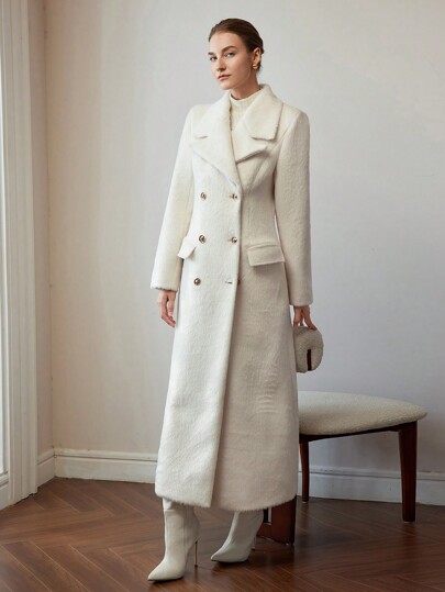 MOTF PREMIUM WOOL SOLID LAPEL COLLAR PEA OVERCOAT