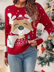 Chiquease 圣诞主题印花休闲圆领长袖毛衣 - 彩色 - 查看 5