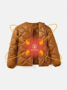 SHEIN SXY 女士纯色拉链长袖羽绒夹克，冬季 - 棕色 - 查看 6