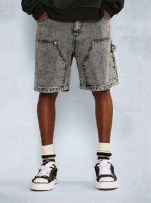 SUMWON Washed Denim Carpenter Short - Black - View 3