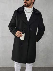 Manfinity Homme Herren einfarbiger doppelreihiger langärmliger langer Wollmantel