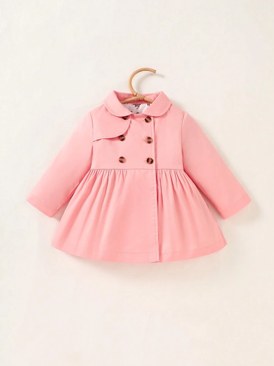 1pc Toddler Girls Floral Lined Wind Resistant Jacket, Fall & Winter - Pink - View 1