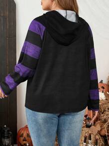 SHEIN LUNE 加大码红色和黑色万圣节连帽衫，带插肩袖 - 紫色 - 查看 2