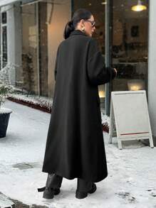 EURMUSE WOMAN ELEGANT OVERCOAT For Autumn & Winter - Black - View 2