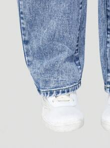 SHEIN Tween Girl 浅水洗蓝色简约百搭喇叭牛仔裤 - 中等水洗藍 - 查看 3