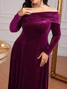 Modelyn Burgundy Red Plus Size Elegant Asymmetric Neckline Ruffle Waist Dress - Burgundy - View 1