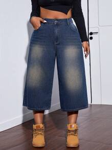CovetEZ Plus Size Casual Washed Wide-Leg Jeans