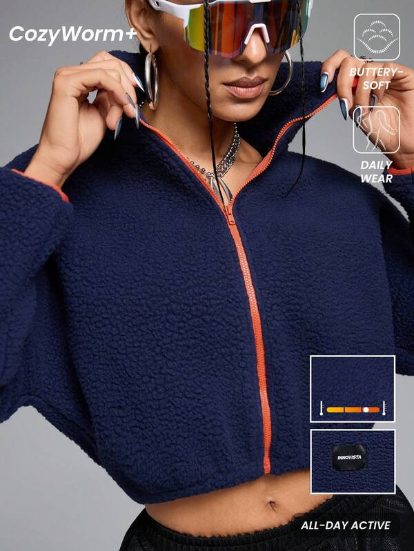 Innovista Chaqueta deportiva holgada de forro polar grueso con cremallera y bloques de color para mujer talla grande, abrigo de forro polar para excursionismo, esquí, montañismo y deportes, atuendos de otoño para mujer, ropa de excursión, chaqueta con cremallera para mujer, cálida para exteriores, atuendos de otoño e invierno para mujer, chaqueta de invierno para mujer, ropa de invierno para mujer, térmica, naranja