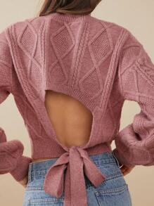 WESTFADE Bow Back Cable Coquette Sweater - Redwood - View 5