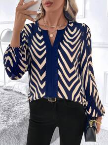 SHEIN Clasi 女士纯色拼接 V 领长袖休闲衬衫