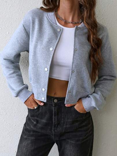 INAWLY Chaqueta de béisbol casual de manga larga, de un solo botonadura y de unicolor para mujer, para primavera/otoño