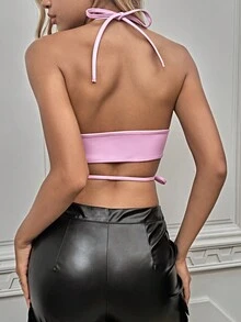 Pretty Bratty 艺术家性感心形休闲短款露背上衣，适合女士约会/外出/新年、爱情情人节、春季、节日 - 淺粉色 - 查看 2