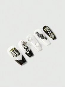 ROMWE 10pcs Long Artificial Nails, Handmade & Reusable, With Jelly Glue Included - Multicolor - View 1