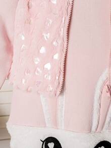SHEIN 2 pièces/Ensemble Veste à capuche zippée avec imprimé cœur mignon pour filles et robe longue en patchwork doux - Rose bonbon - Voir 7