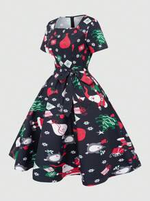 SHEIN Clasi Christmas Cartoon Print Fitted Dress Maxi Women Outfit