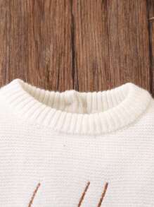 Pasgeboren babymeisjes romperset, modieuze eenvoudige lettergeborduurde trui met lange mouwen en lange broek, zachte gebreide jumpsuit
