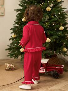 SHEIN Playful Pals 2pcs Baby Girls Holiday & Casual Cute Outfit Set, Fall/Winter - Multicolor - View 2