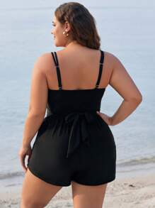 Swim Vcay Đầm bơi xếp ly thường ngày cỡ lớn cho phụ nữ đi biển - màu đen - Xem 2