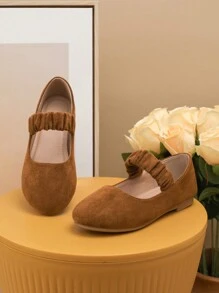 时尚舒适韩版儿童学校舞蹈平底鞋，秋冬 - 棕色 - 查看 1