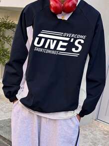 DAZY Men's Autumn Letter Splice Pullover Sweatshirt - Navy Blue - View 7