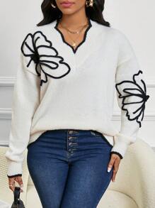 SHEIN Lady Suéter de bordado elegante y casual de otoño e invierno