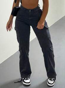 NVFelix New Arrival Stylish Women's High-Waisted Multi-Pocket Cargo Pants For Fall Clothes - Back To School Clothes - 深灰色 - 查看 3