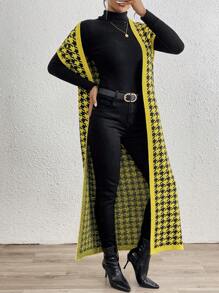 Chiquease Fashionable European & American Style Oversized Thick Slouchy Yellow Houndstooth Cardigan For Fall/Winter - Multicolor - View 6