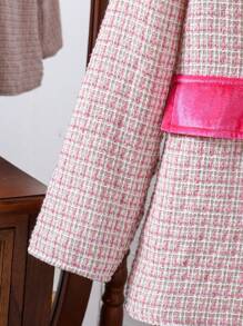 SHEIN Tween Girls' High-Quality Contrast Color Tweed Blazer Style Jacket, Suitable For Fall & Winter - Pink - View 4