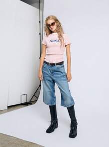 AiiRZ 褶饰修身撞色边饰圆领 T 恤 - 粉色 - 查看 4