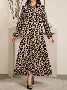 Al Najma رمضان فستان نسائي متوسط الطول بأكمام طويلة وتصميم مريح، مع طبعة نمر وأزرار - متعدد الألوان - مشاهدة 7