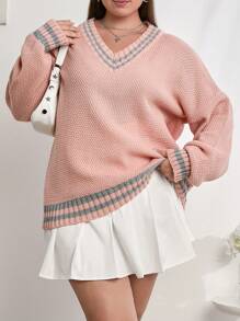 SHEIN Cottnline 大码学院风休闲毛衣 - 彩色 - 查看 4