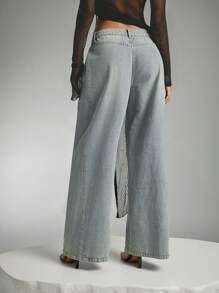 Denimoi 女士斜口袋按扣细节锥形牛仔裤 - 淺色水洗藍 - 查看 5