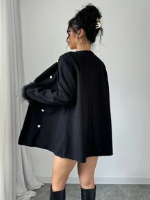 Chiquease Women's Elegant Fuzzy Cuff Double-Breasted Jacket For Autumn