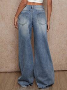 Forever 21 Retro Low Waist Washed Wide Leg Jeans - Dark Wash - View 2