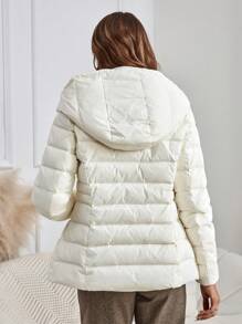 EMERY ROSE Women Clothes Women's Hooded With Solid Color Zip Up Hooded Padded For Winter Down & Feathers Coat