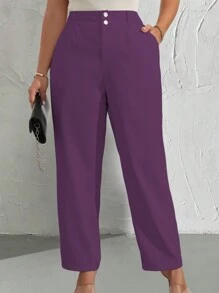 Celure 大码女式纯色口袋直筒西装裤