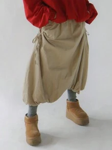 DAZY Women's Elastic Waist Ruffle Skirt With Drawstring, Flowy Casual Skirt, Spring/Summer Low Rise - Khaki - View 5