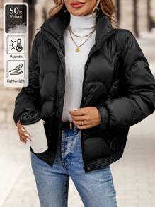 EMERY ROSE Chaqueta acolchada con cremallera y cuello alto casual y cálida para mujer, Invierno