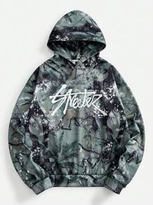 Manfinity VCAY Men's Loose Fit Digital Print Long Sleeve Hooded Sweater - Green - View 1