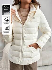 EMERY ROSE Women Clothes Women's Hooded With Solid Color Zip Up Hooded Padded For Winter Down & Feathers Coat