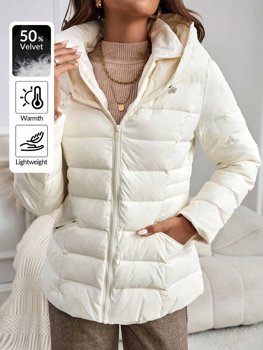 EMERY ROSE Women Clothes Women's Hooded With Solid Color Zip Up Hooded Padded For Winter Down & Feathers Coat
