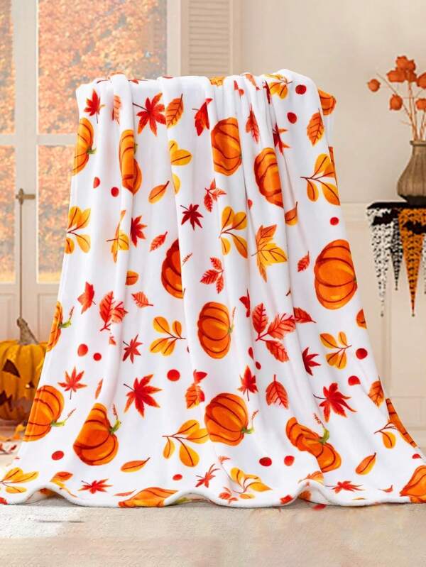 1 Stück Ahornblatt & Kürbis Flanell Decke, weich & warm für alle Jahreszeiten, Geschenk Wohndecke, Herbst Dekor für Zuhause, für Bett, Stuhl, Auto, Sofa