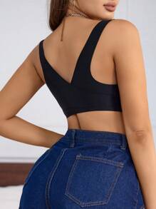 1pc Women's Contrast Lace Wireless Bra, Lingerie - Black - View 2